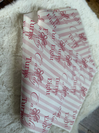 THE CASSIDY PINK BOW PERSONALISED WRAPPING PAPER