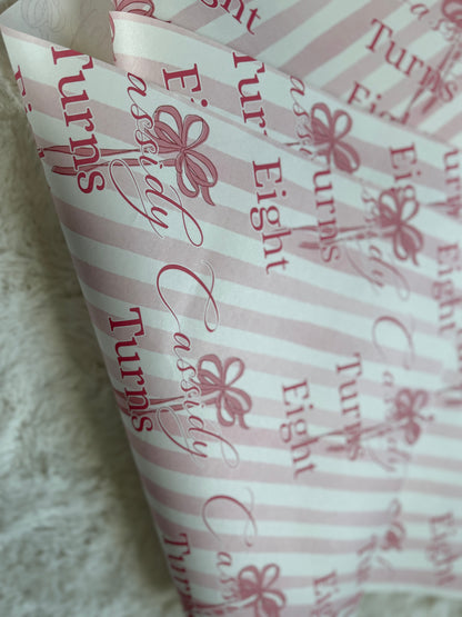 THE CASSIDY PINK BOW PERSONALISED WRAPPING PAPER