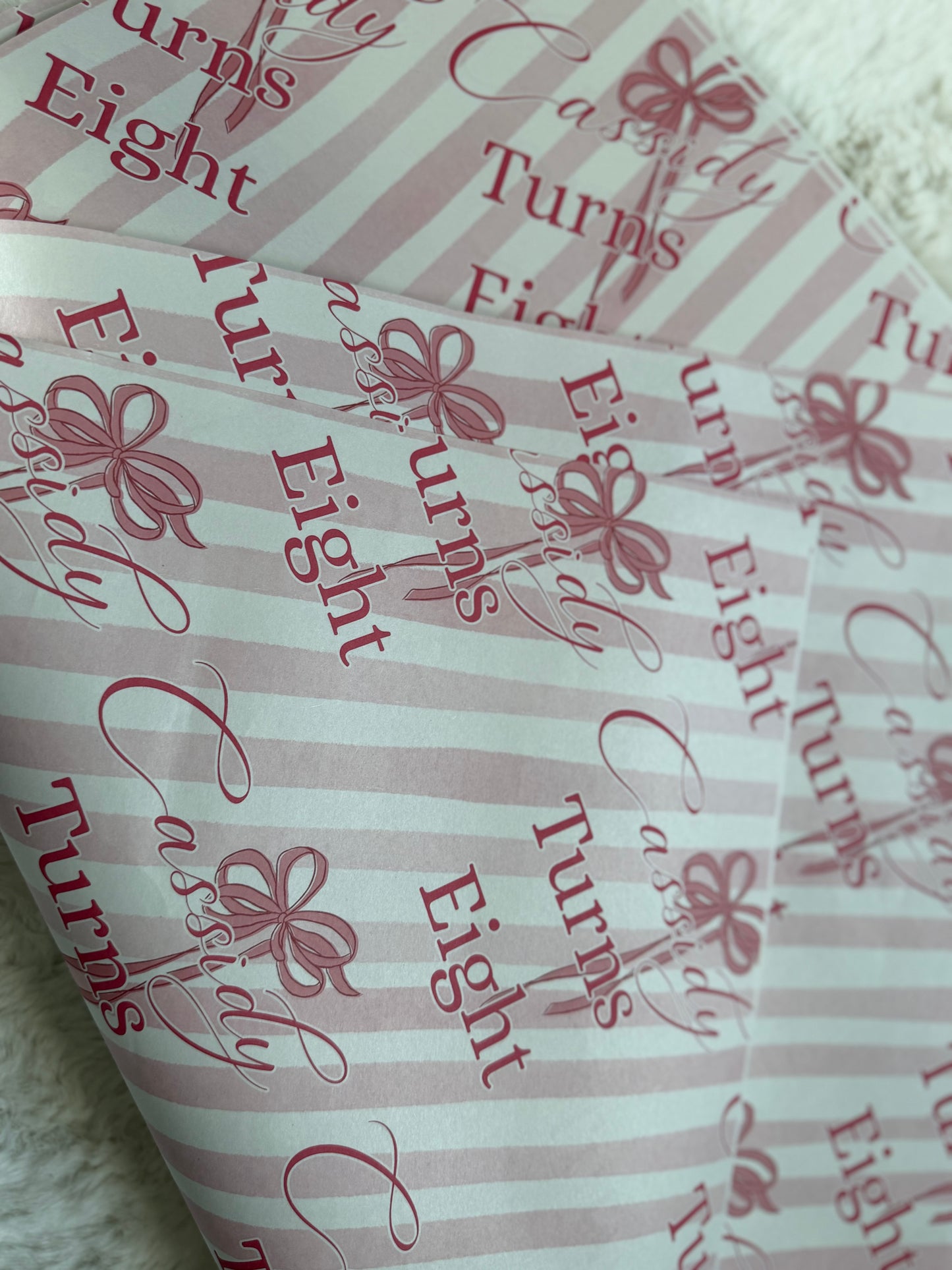 THE CASSIDY PINK BOW PERSONALISED WRAPPING PAPER