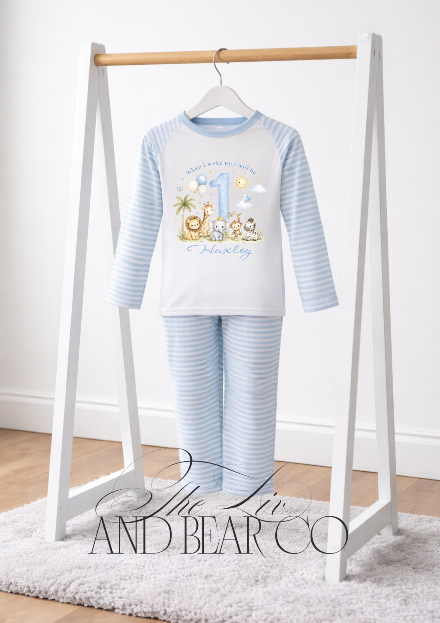 PERSONALISED BLUE SAFARI BIRTHDAY PJS