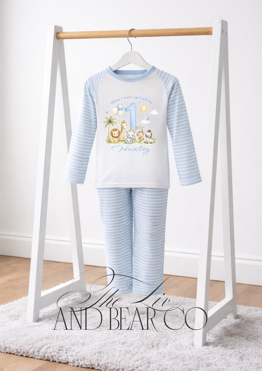 PERSONALISED BLUE SAFARI BIRTHDAY PJS