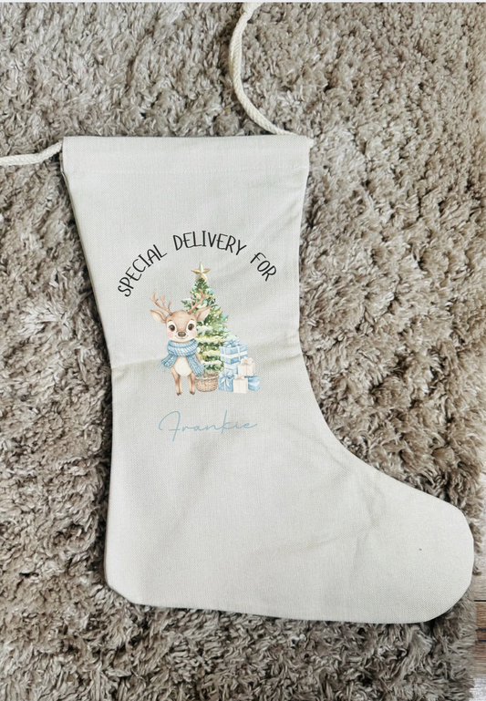 PERSONALISED BLUE REINDEER STOCKING