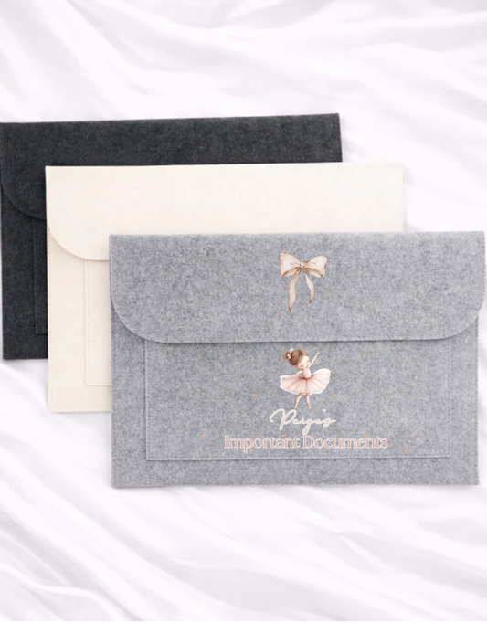 PERSONALISED BOWRINA BALLERINA BOW FELT FOLDER