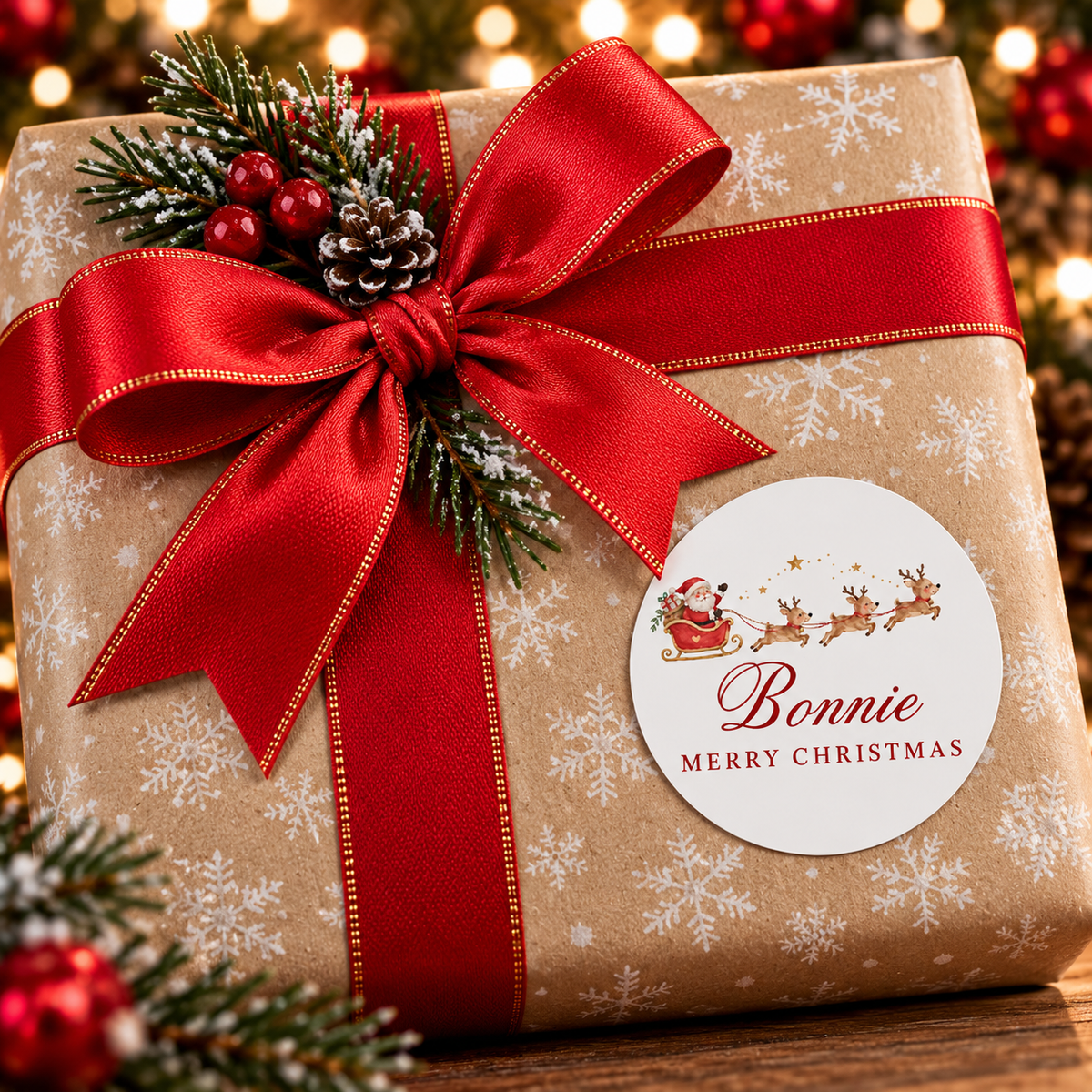SANTA REINDEER PERSONALISED STICKER