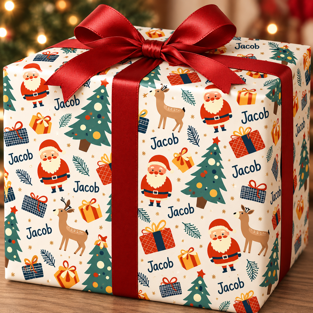 SANTA-CHRISTMAS TREE- REINDEER WRAPPING PAPER