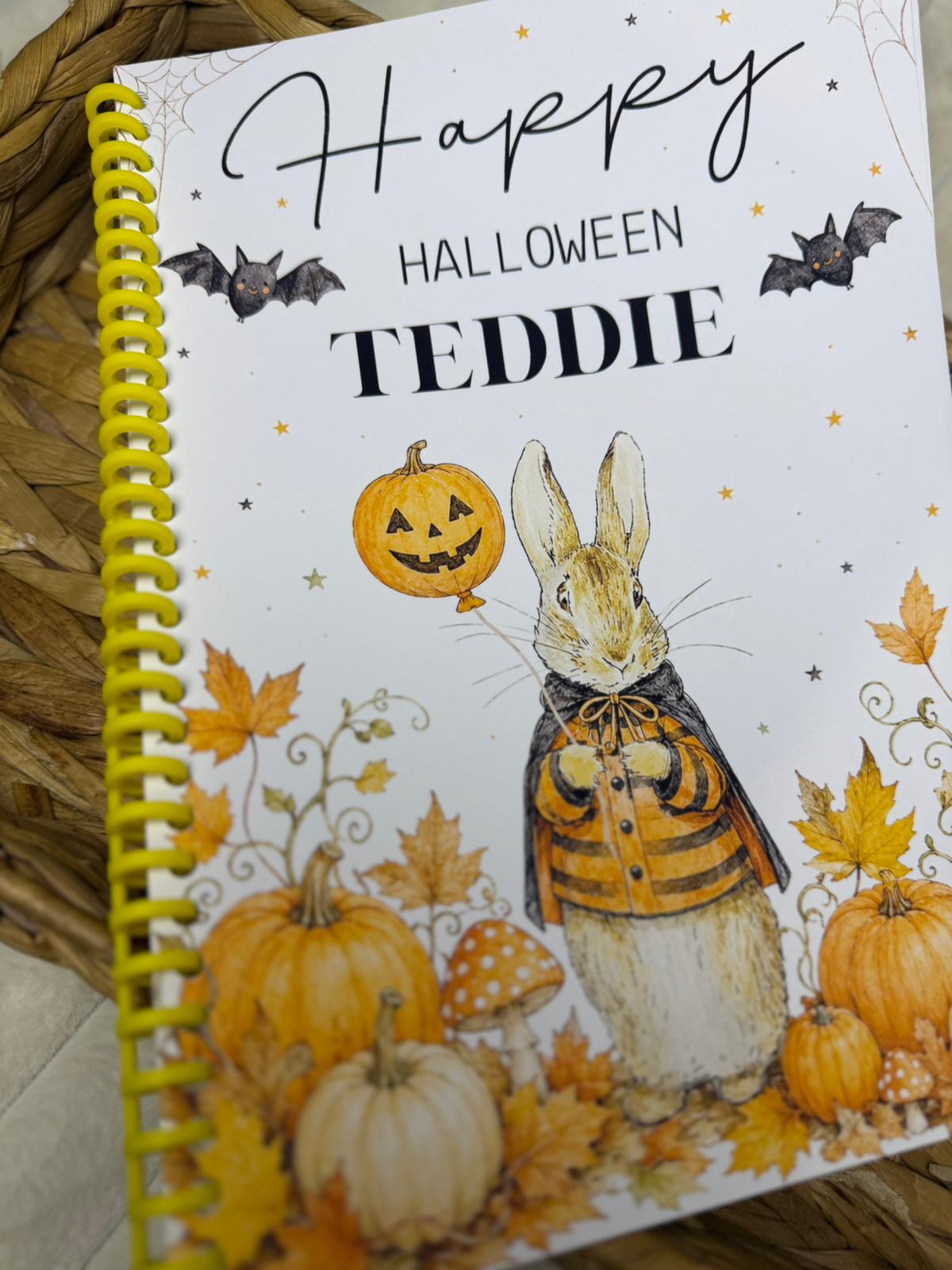 Happy Halloween orange jacket bunny colouring book