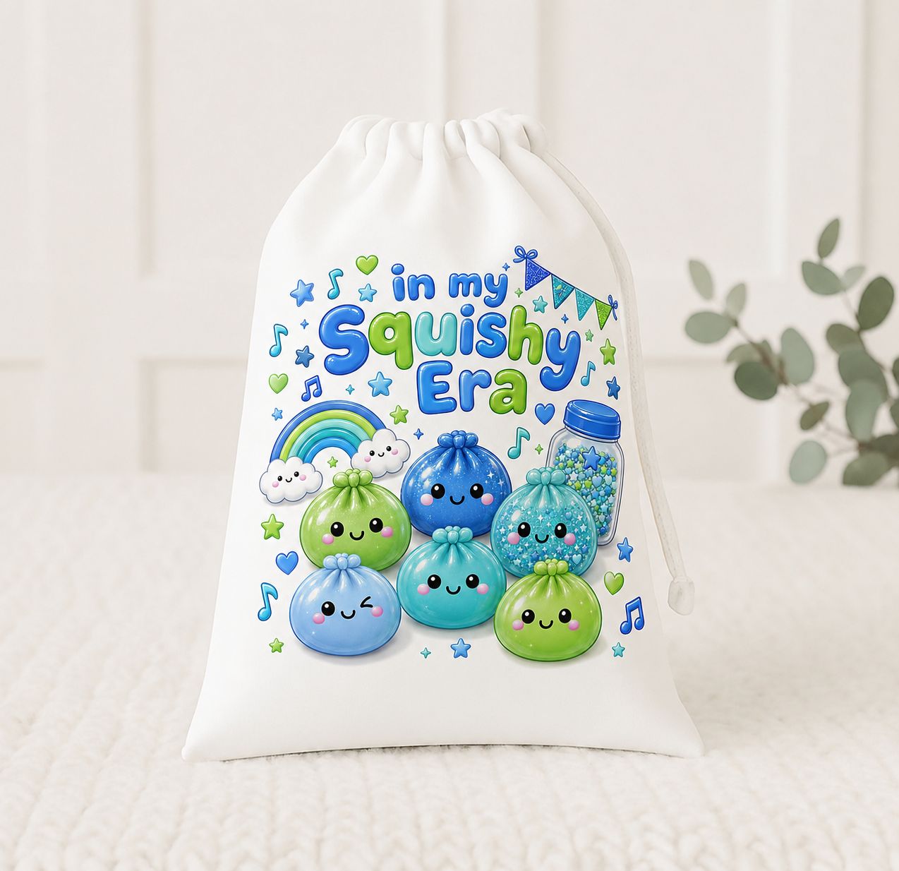 Blue theme personalised squishy sensory toy bag