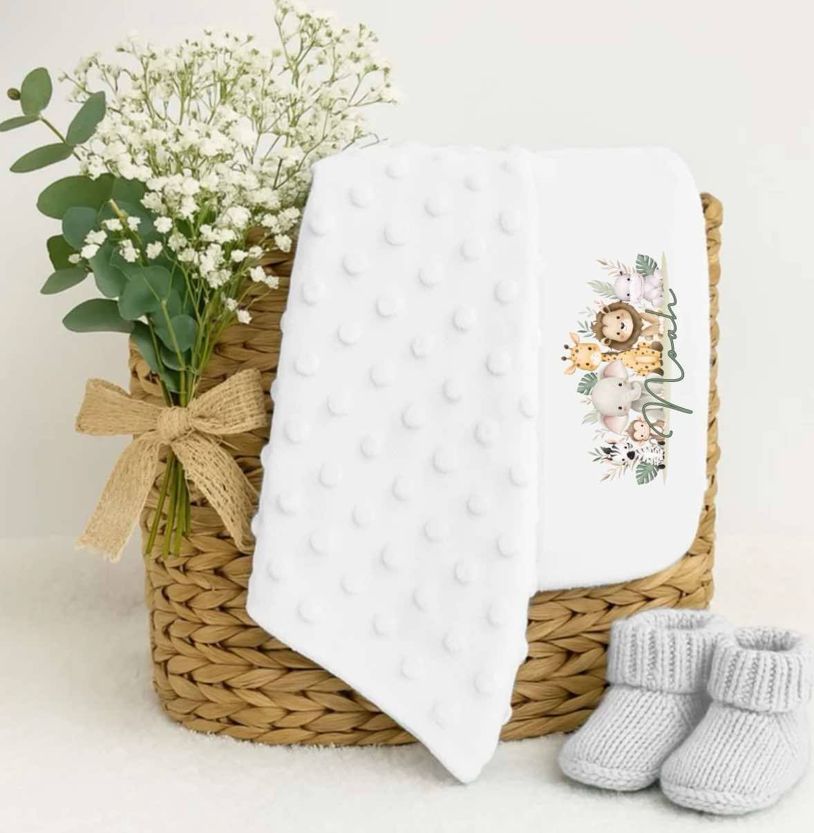 Safari animal personalised baby blanket