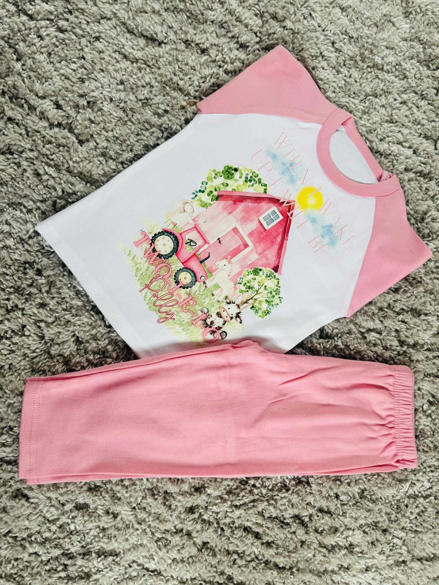 PERSONALISED PINK THEME FARM BIRTHDAY PJS