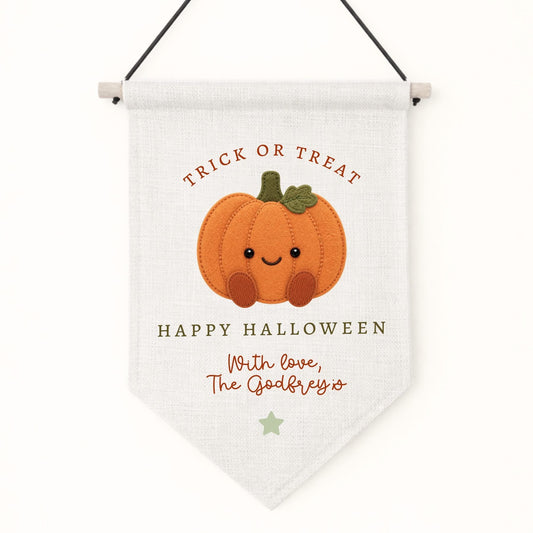 Trick or treat personalised linen flag