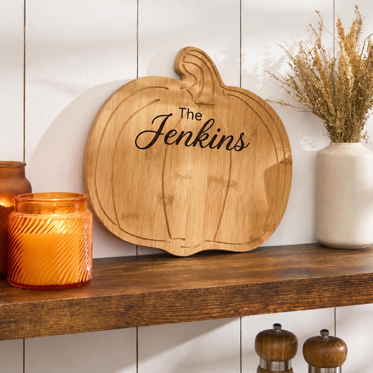 Personalised pumpkin wooden serving board
