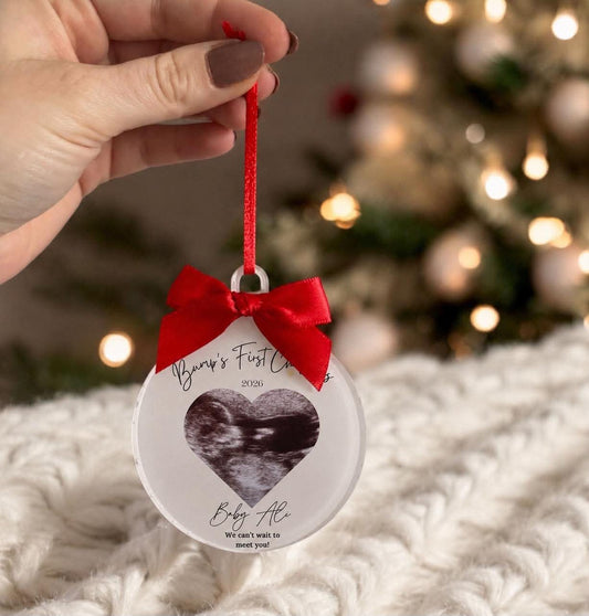 PERSONALISED SCAN PHOTO BUMPS FIRST CHRISTMAS ACRYLIC BAUBLE