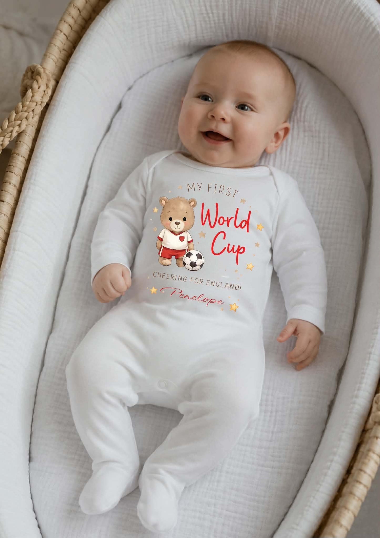 Bear and football personalised baby grow