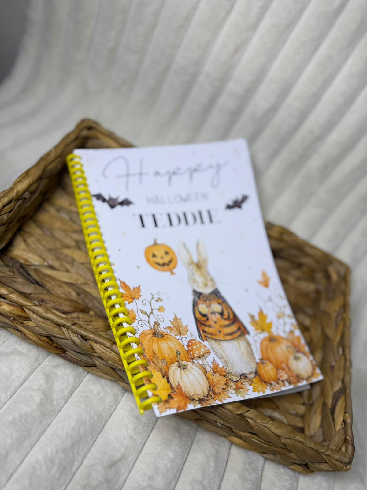Happy Halloween orange jacket bunny colouring book