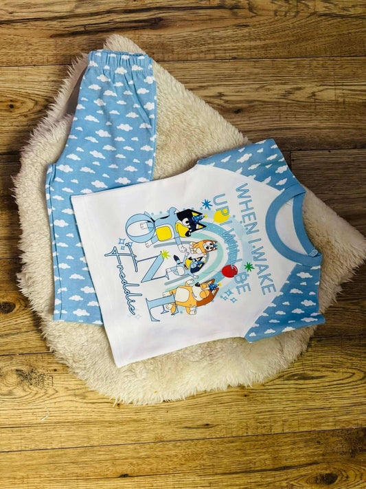 Personalised Bluey and family when I wake up birthday pjs