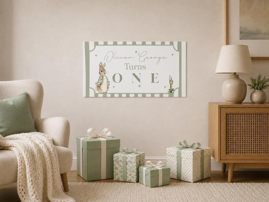 PERSONALISED SAGE JACKET BUNNY  THEME BIRTHDAY BANNER
