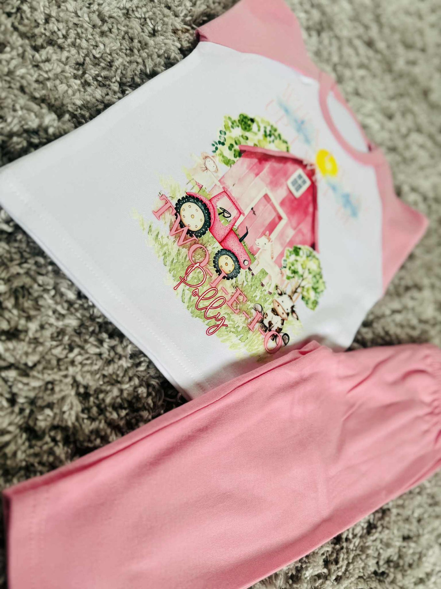 PERSONALISED PINK THEME FARM BIRTHDAY PJS