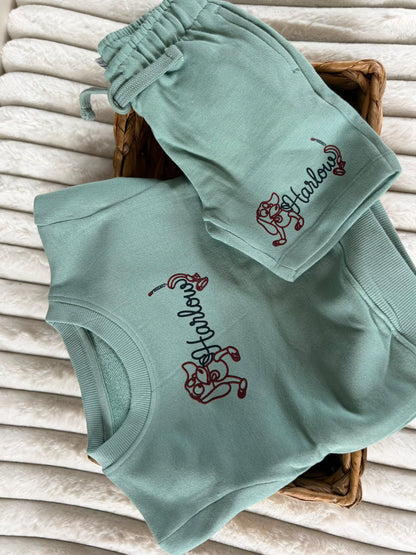 These personalised slinky dog cowboy/cowgirl theme sweatshirt and short set