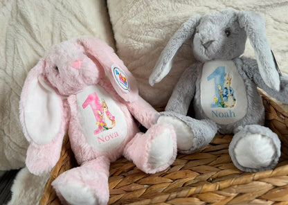 Pink  jacket bunny personalised birthday Teddy bunny