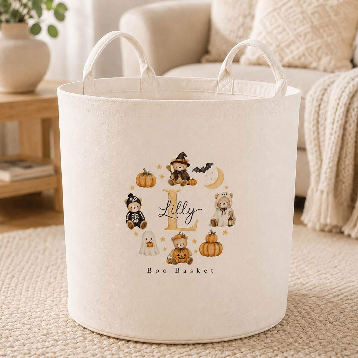 Biege theme Halloween boo basket