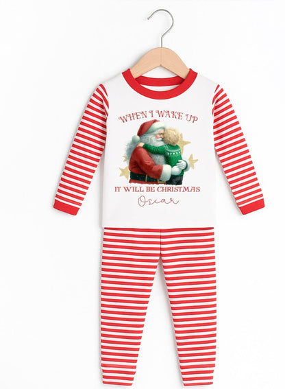 WHEN I WAKE UP- HUG SANTA COLLECTION RED STRIPE PJS