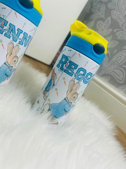 BLUE JACKET BUNNY WATERCOLOR 2 TONE PERSONALISED BOTTLE