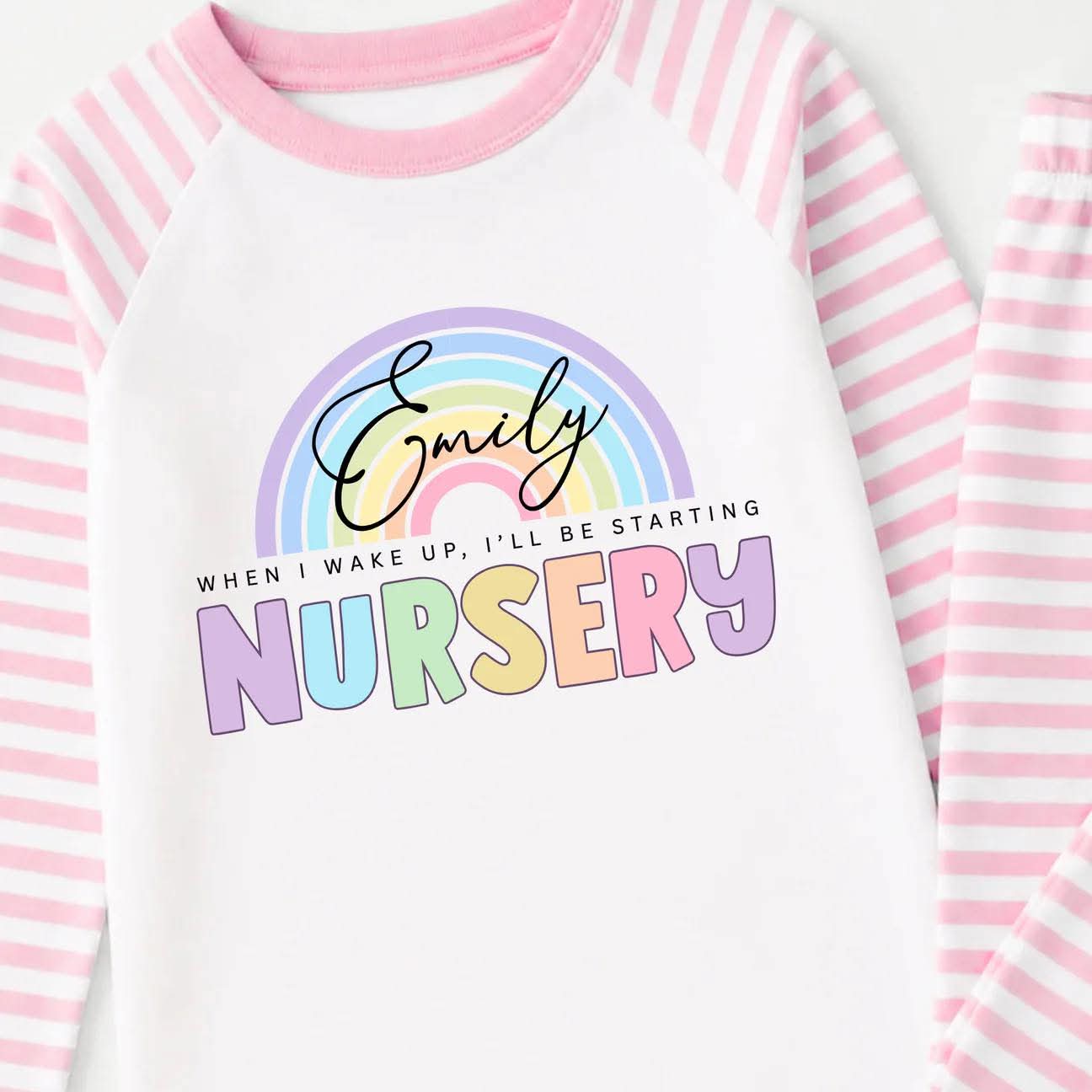 WHEN I WAKE UP PASTEL RAINBOW PERSONALISED SCHOOL PJS