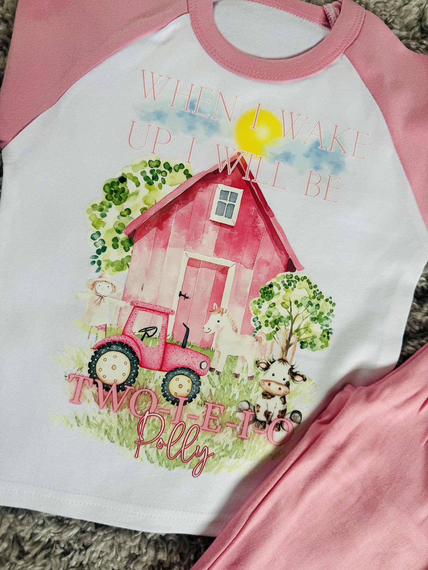 PERSONALISED PINK THEME FARM BIRTHDAY PJS