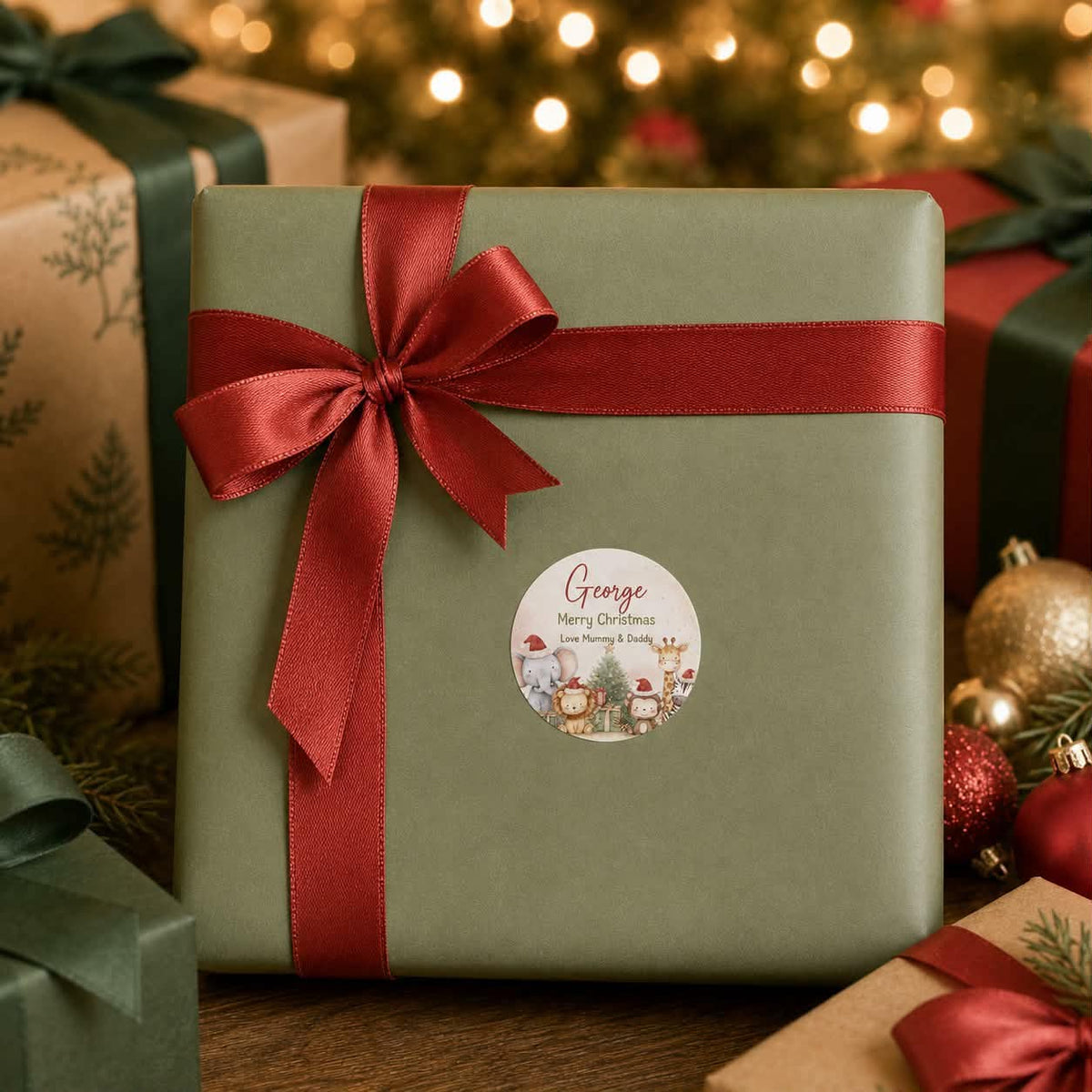 Watercolor safari Christmas labels