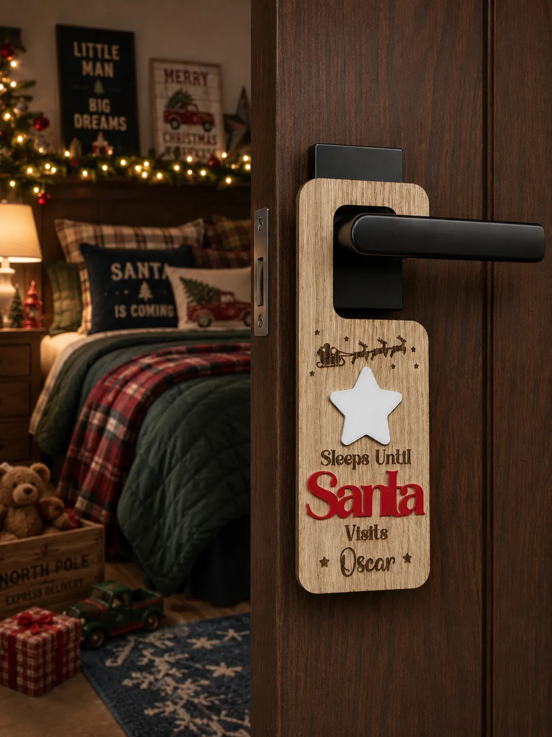 OAK AND ACRYLIC SLEEPS UNTILL SANTA DOOR HANGER