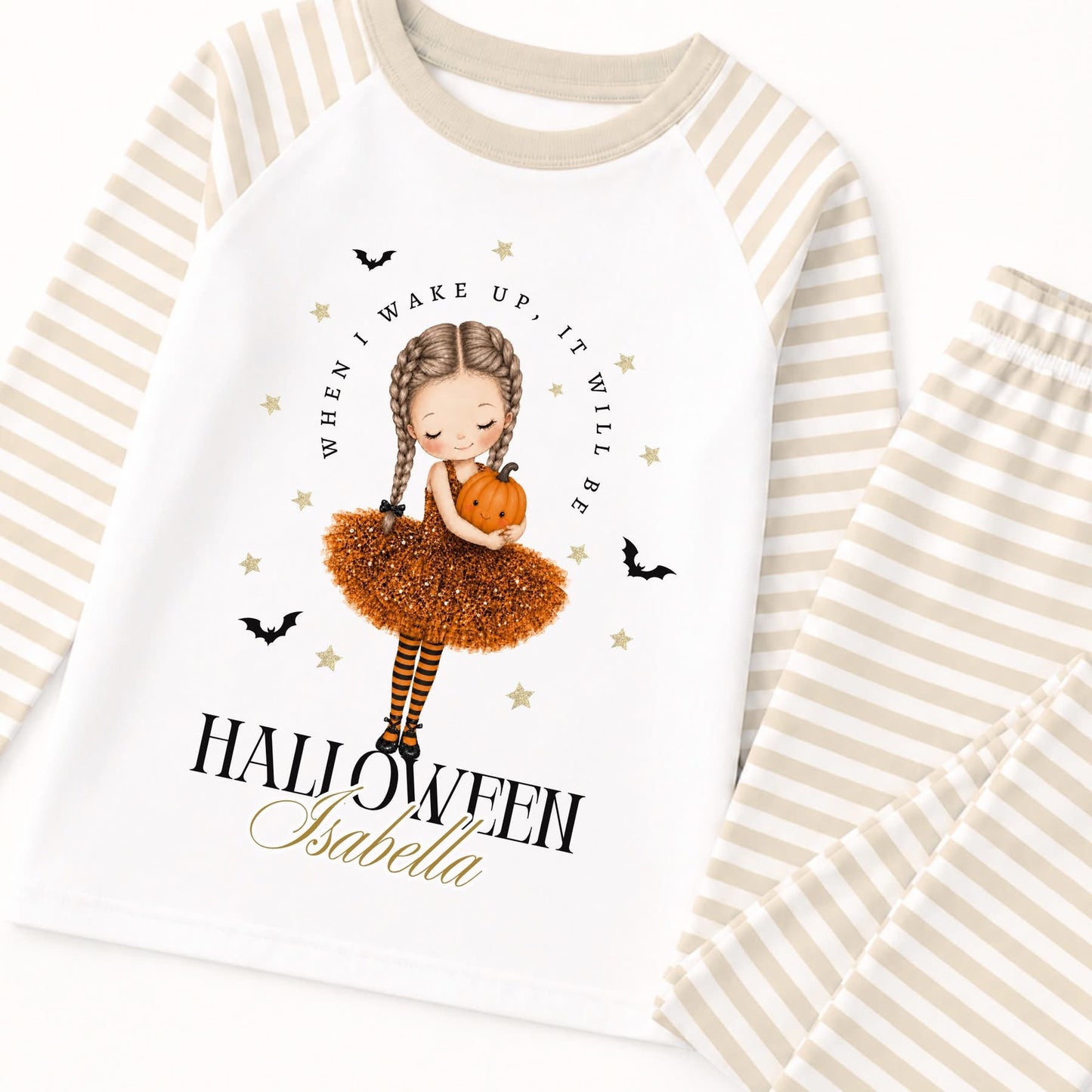 Sparkle Halloween girl personalised pjs cotton (6-12 months up to 9-10 years)
