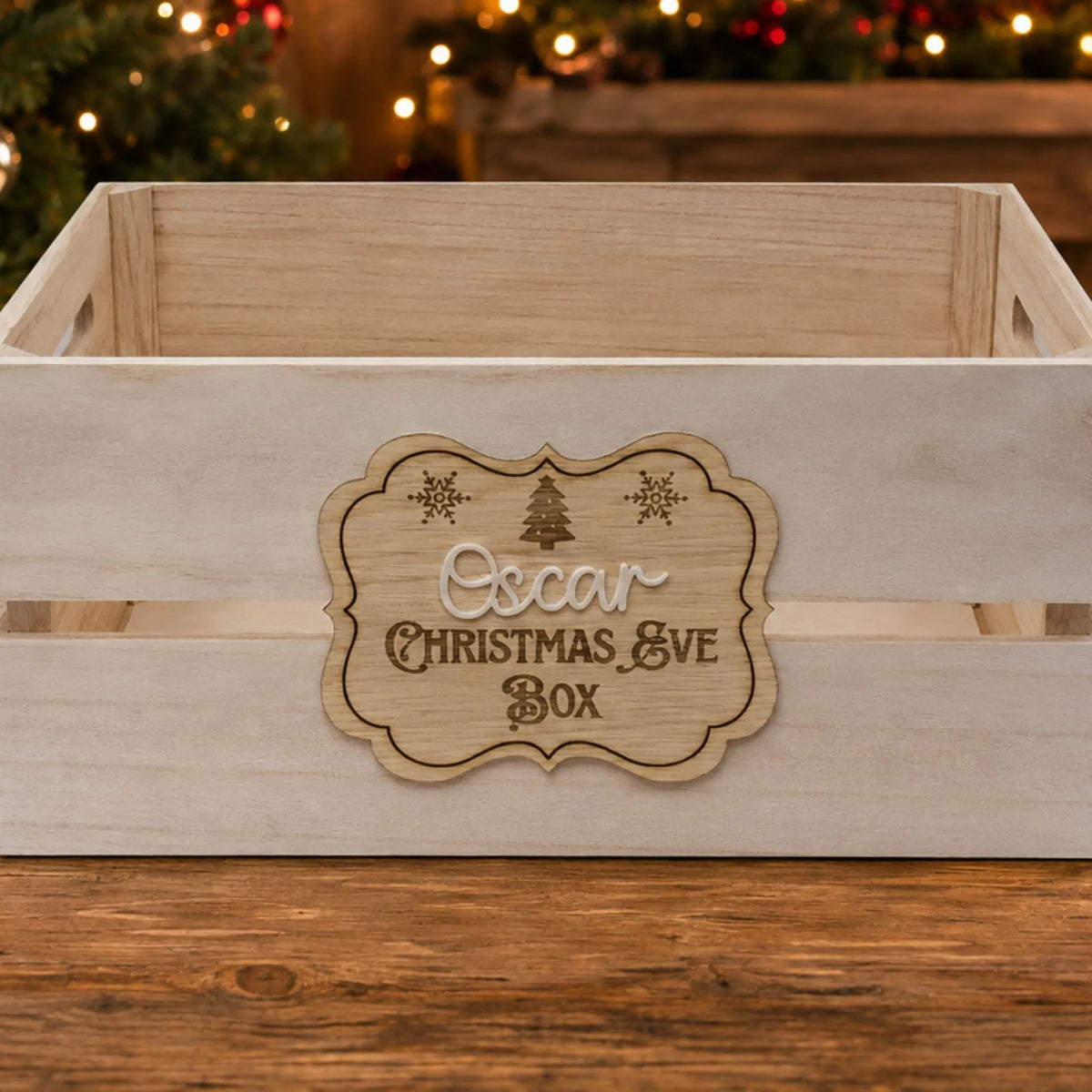 Christmas Eve Box Plaque chistmas tree and star  - 4mm Oak Veneered & White Acrylic