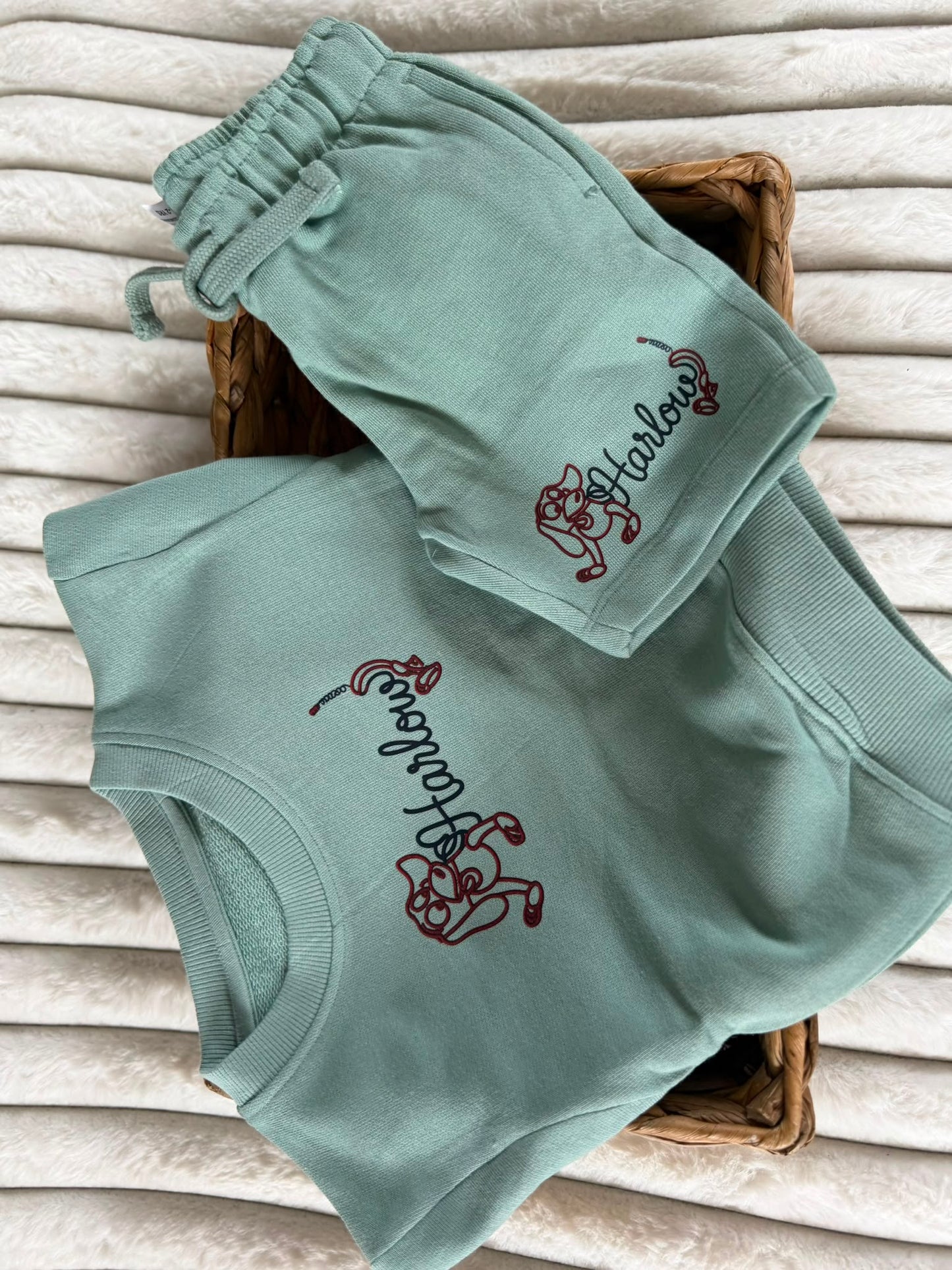 These personalised slinky dog cowboy/cowgirl theme sweatshirt and short set