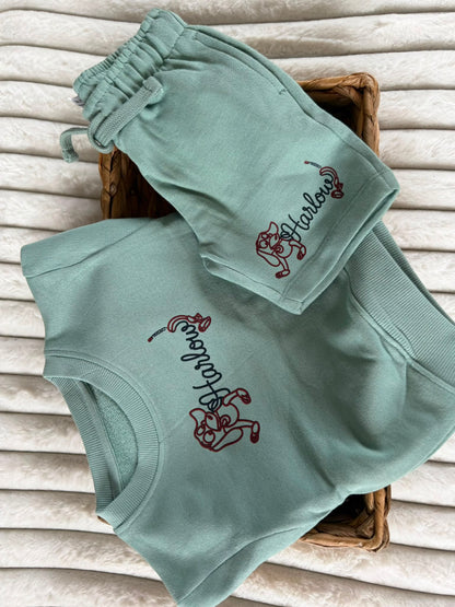 These personalised slinky dog cowboy/cowgirl theme sweatshirt and short set