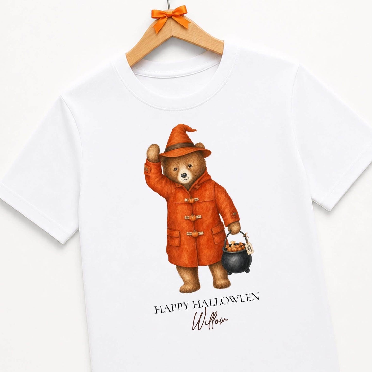 Long orange orange jacket bear personalised Halloween tshirt