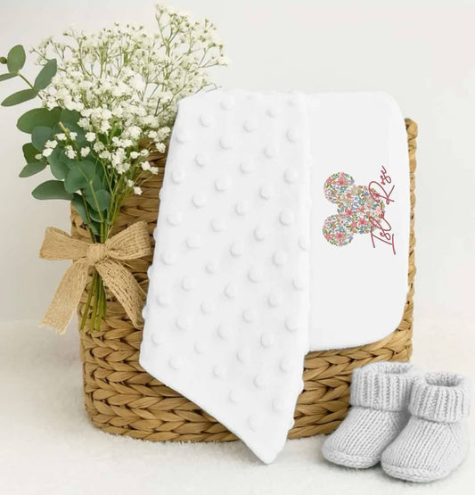 Personalised floral Minnie Mouse personalised baby blanket