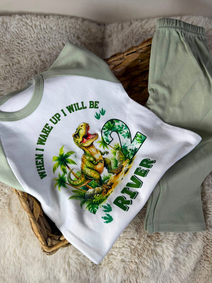 Personalised when I wake up dinosaur pjs