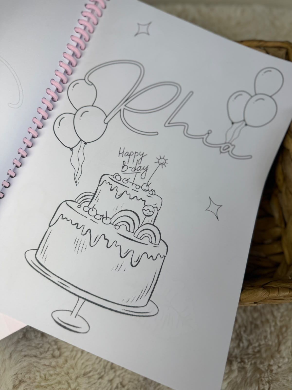 PERSONALISED PINK THEME BIRTHDAY COLOURING BOOK