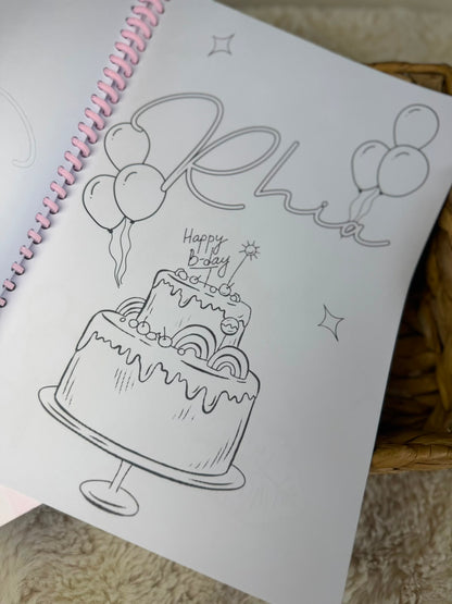 PERSONALISED PINK THEME BIRTHDAY COLOURING BOOK