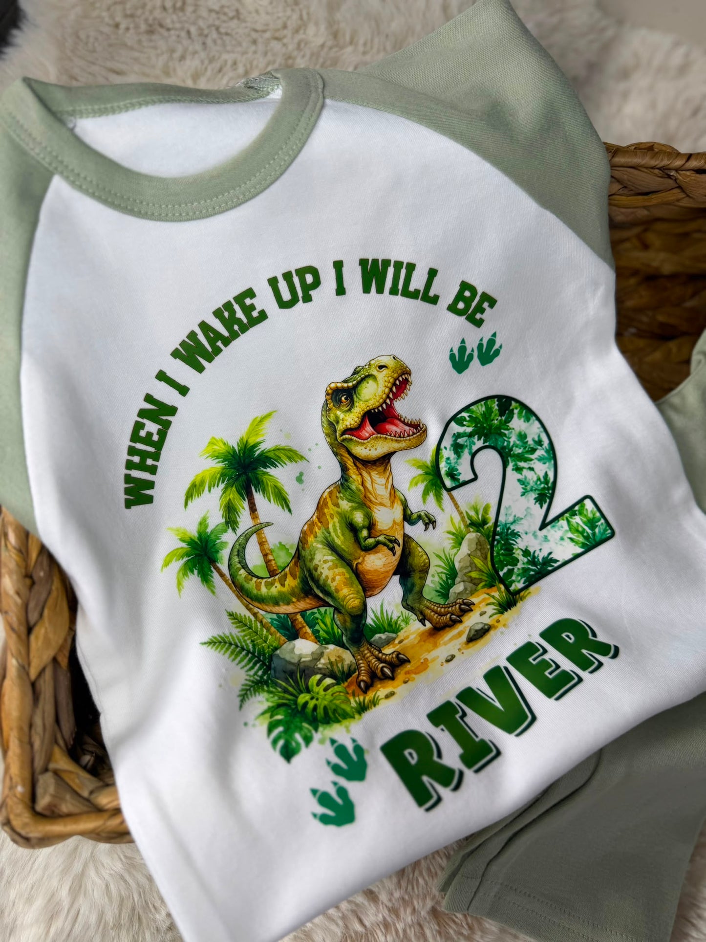 Personalised when I wake up dinosaur pjs