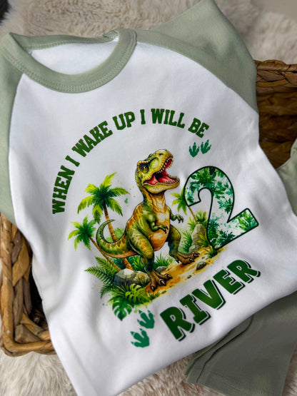 Personalised when I wake up dinosaur pjs