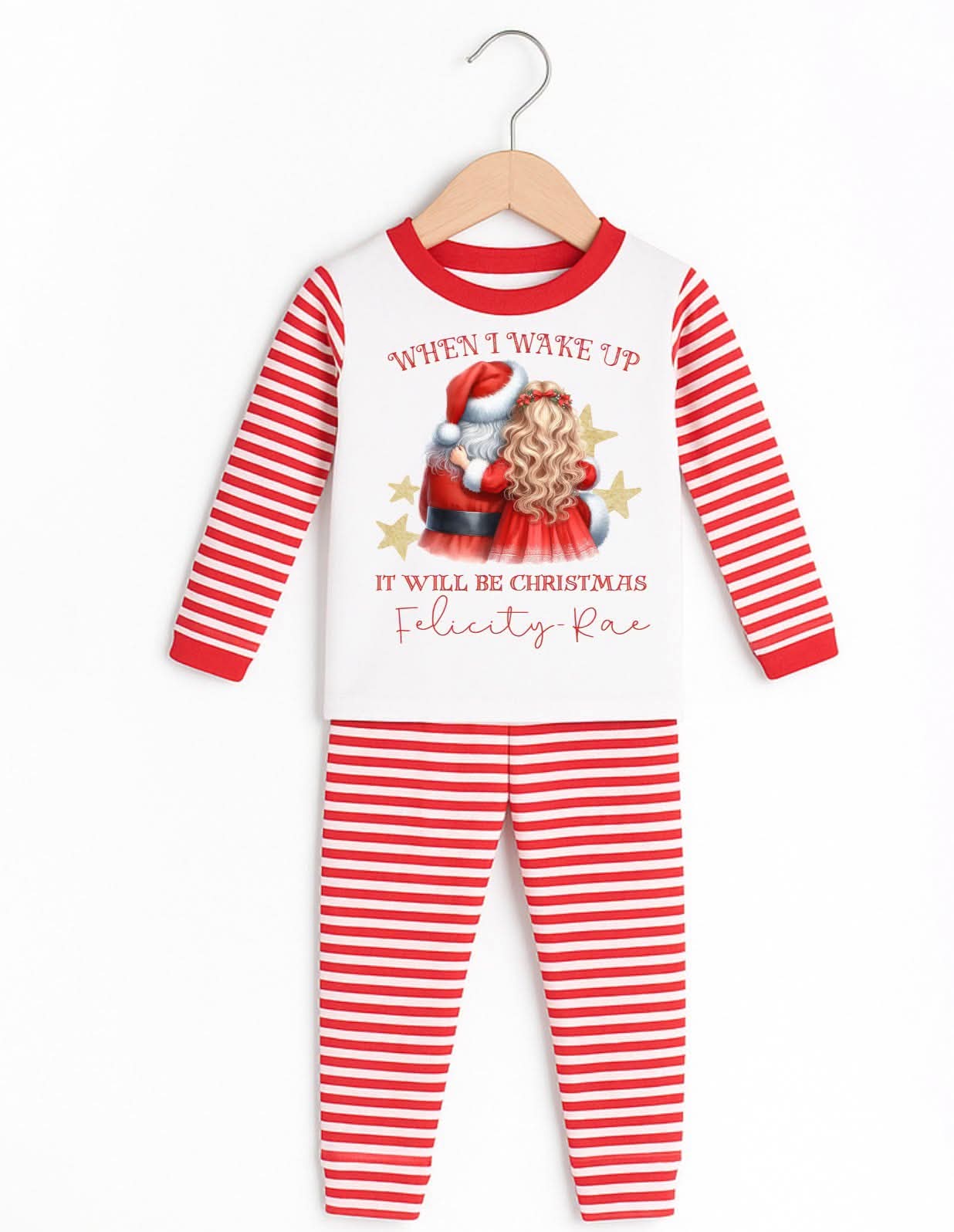 WHEN I WAKE UP- HUG SANTA COLLECTION RED STRIPE PJS