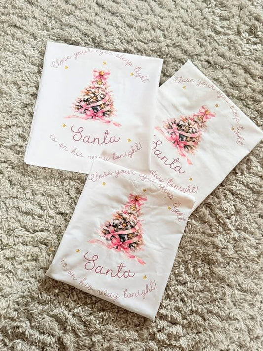 PERSONALISED PINK BOW CHRISTMAS TREE PERSONALISED PILLOW CASE