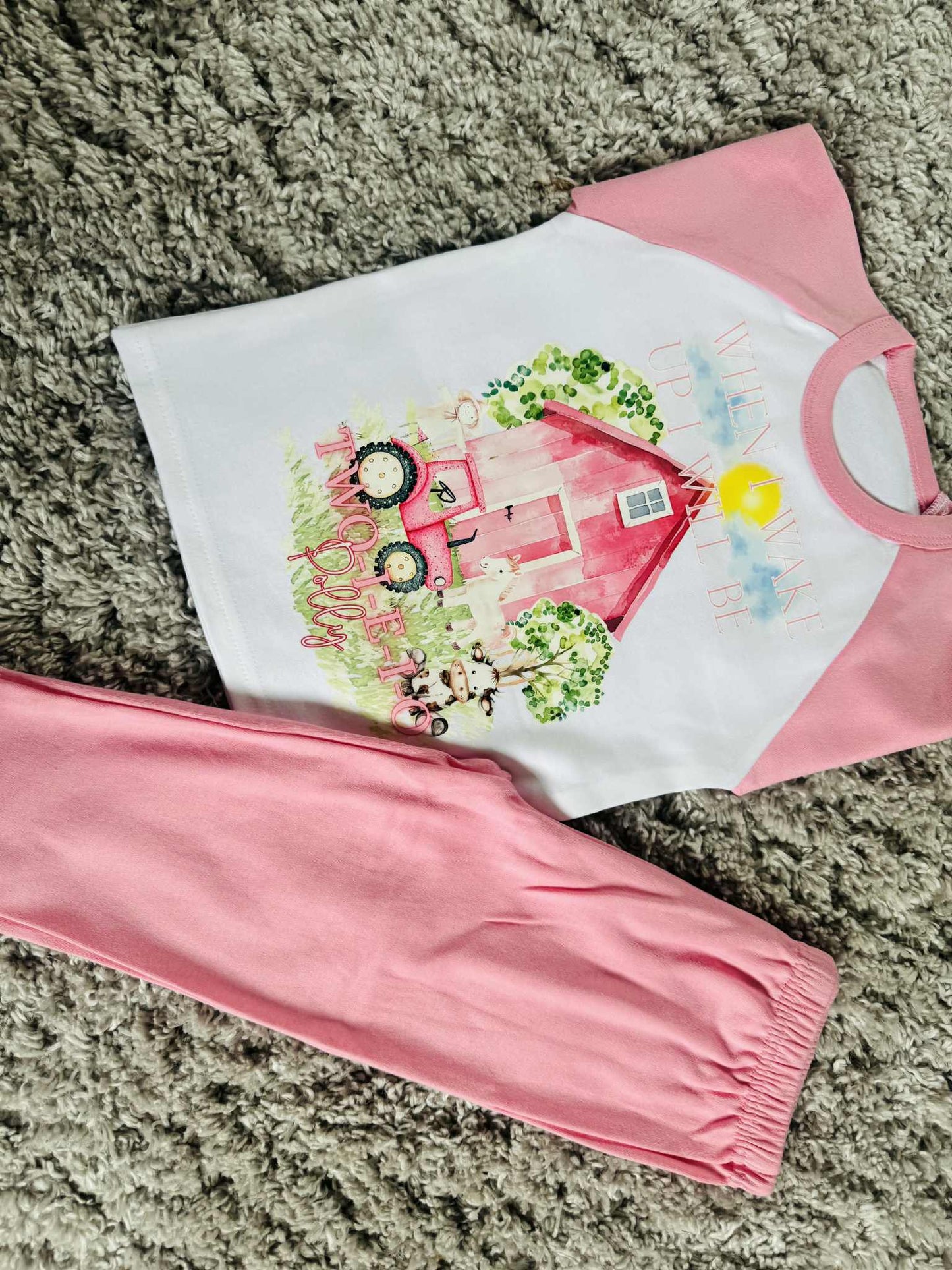 PERSONALISED PINK THEME FARM BIRTHDAY PJS