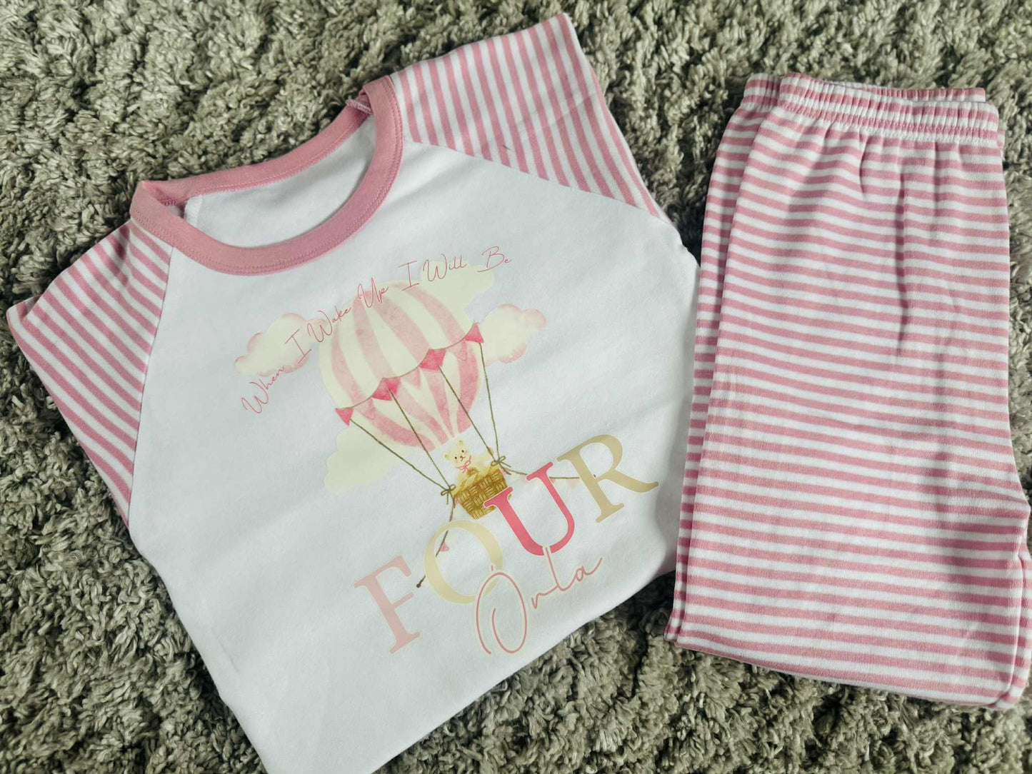 PERSONALISED PINK HOT AIR BALLOON BIRTHDAY PJS