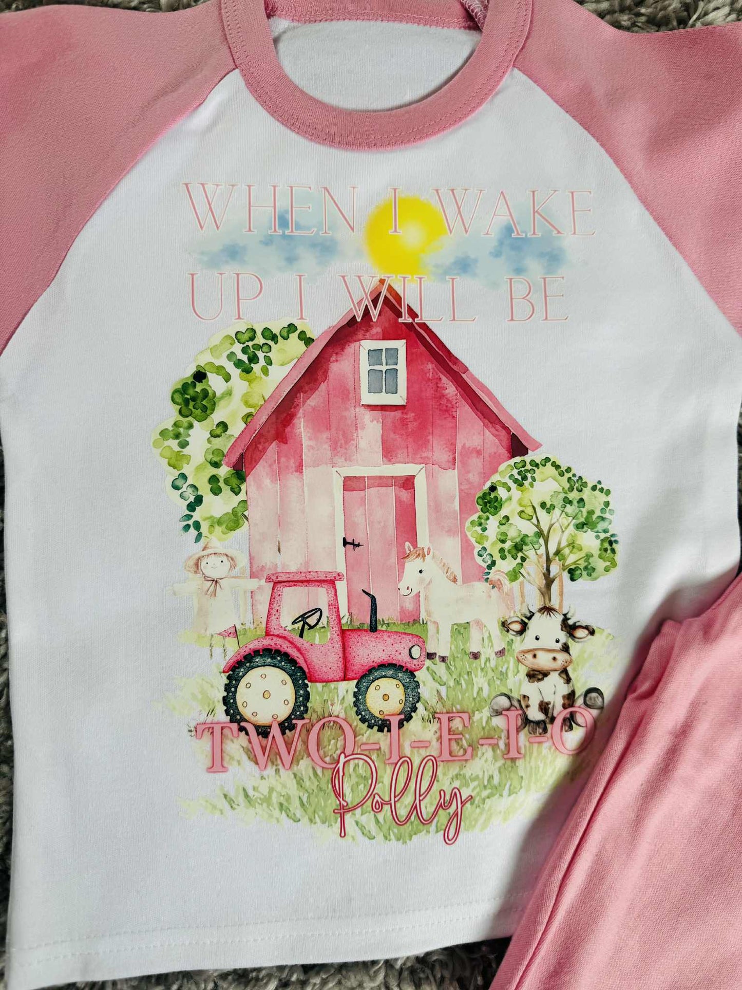 PERSONALISED PINK THEME FARM BIRTHDAY PJS