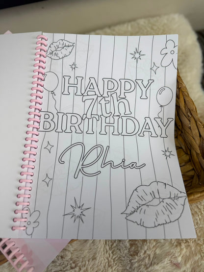 PERSONALISED PINK THEME BIRTHDAY COLOURING BOOK