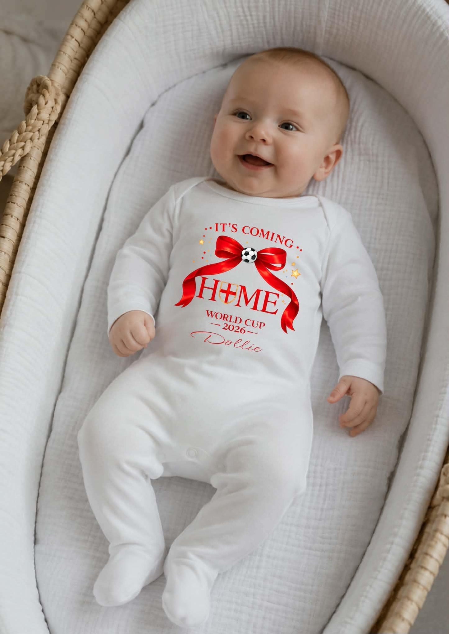 Red ribbon it’s coming home personalised baby grow
