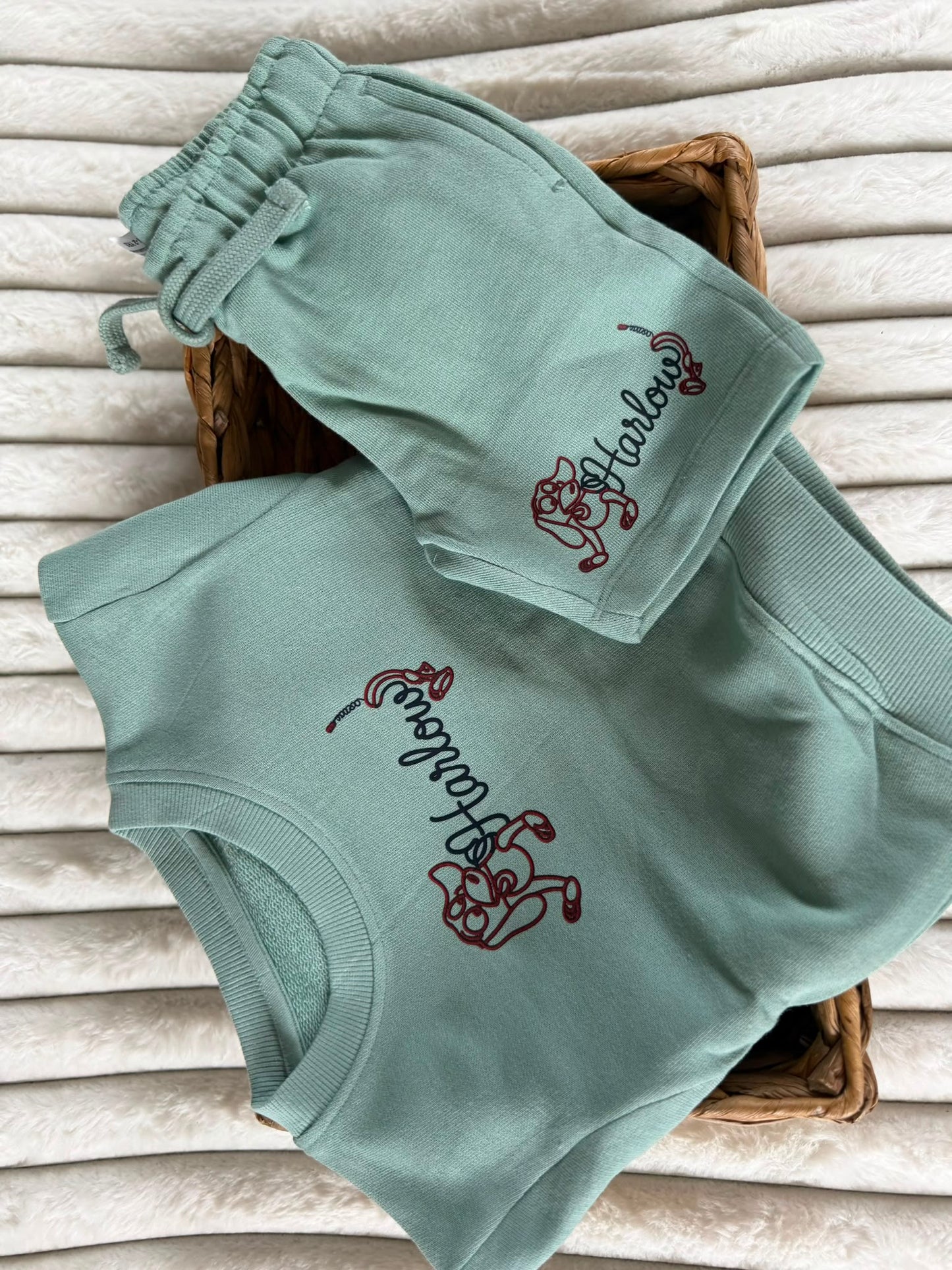 These personalised slinky dog cowboy/cowgirl theme sweatshirt and short set