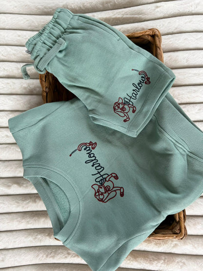 These personalised slinky dog cowboy/cowgirl theme sweatshirt and short set